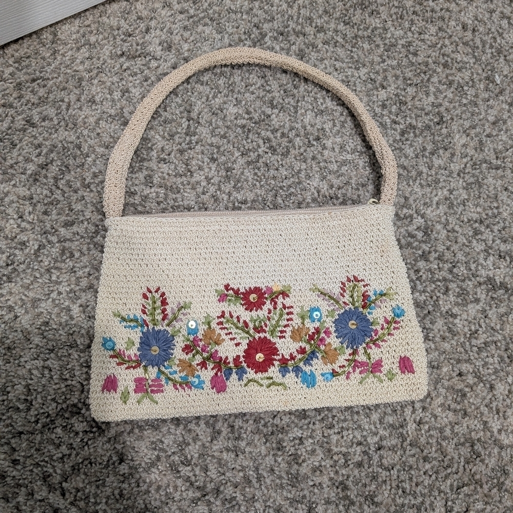 Vintage St. John's Bay Cream Floral Knitted Mini Shoulder Purse